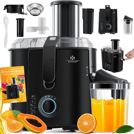 KESSER® Entsafter für Obst und Gemüse aus Edelstahl 1100W große 85 mm Einfüllöffnung inkl. Reinigungsbürste und Saftbehälter 3 Geschwindigkeitsstufen Schwarz