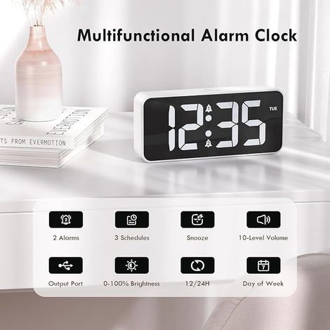 Réveil Réveil Numérique Grand écran LED Reveil Matin Double Alarme Snooze Sonneries Programmes d'alarme Luminosité Volume Réglables H (1/4)