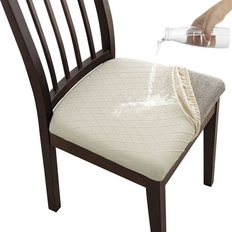 Housse de Chaise 4 Pièces Housse de Coussin de Chaise Housse de Salle à Manger,Démontable Housse Assise Chaise Elastique Jacquard Lavables pour Salle à Mange (Blanc, 4 PCS) (1/5)