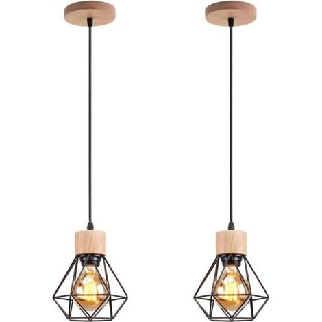 Lot de 2 lustres industriels, plafonniers cage en métal, suspensions vintage, lampes suspendues avec ampoule chaude, longueur de corde réglable (1/4)