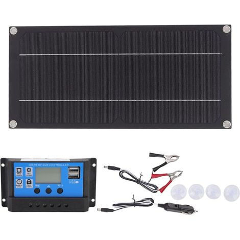 Kit de Panneau Solaire, Panneau de Charge Solaire Monocristallin 600 W 18 V 100 A 12 V 24 V Contrôleur de Chargeur de Batterie Solaire pour Camping-Car, Voiture, Bateau (Sans Câble de Contrôleur)