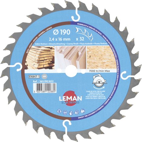 LAME CIRC.HM BOIS D190X2.4X16 Z=32 ALT POS - 365.190.1632 - LEMAN