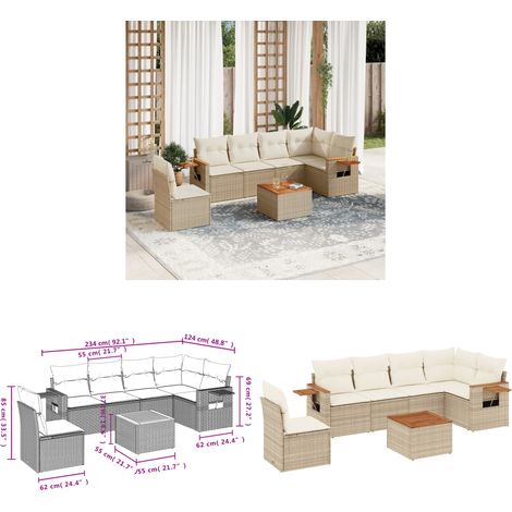Salon de jardin avec coussins 7 pcs beige résine tressée - Ensemble Salon De Jardin - Canapé Extérieur - Meuble De Jardin - Rotin Synthétique - Mobilier D'extérieur - Home & Living (1/3)