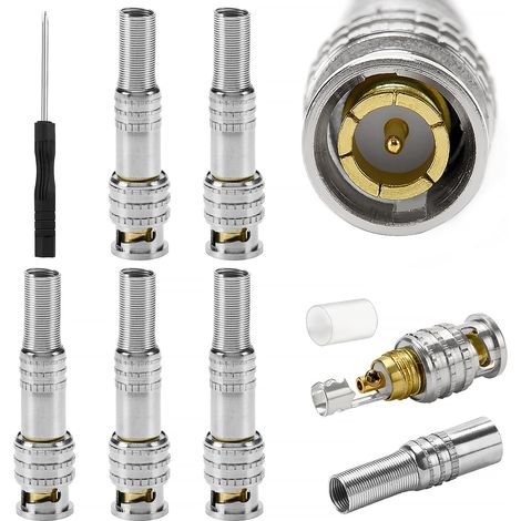 5 Pièces Connecteurs Coaxiaux Mâles BNC, Prise BNC Mâle sans Soudure à Vis RG59 RG6 Cable Coaxial Connecteur, Prise Q9 vers Câble Coaxial RG59 pour Caméra de Surveillance, avec Tournevis (1/5)