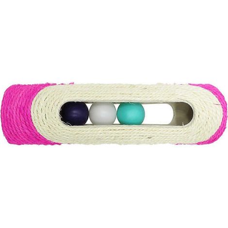 Jouet pour chaton : griffoir en sisal à roulettes avec 3 balles pour l'entraînement sportif - Rose (1/5)