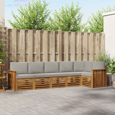 Ecksofa Set 6 pcs Natürlich und Hellgrau Massivholz Akazie (1/5)