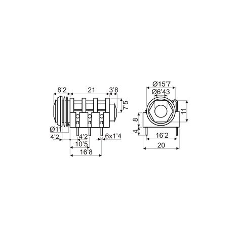 Base JACK 6,3mm Hembra Stereo Cto. Impreso (1/4)