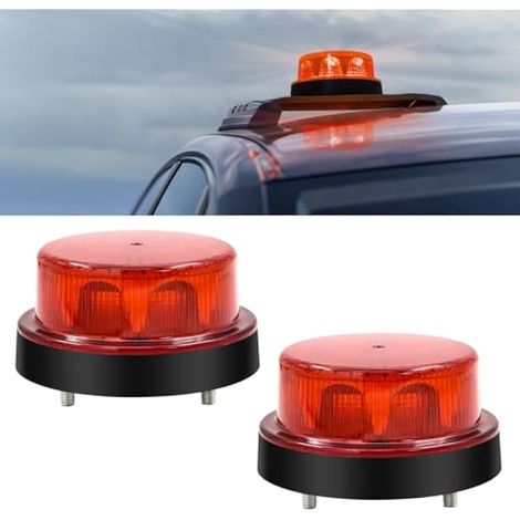 Biqing 2PCS Gyrophare LED 12V-24V, Rond Stroboscopique Signalement d'avertissement Lumières 2 Modes de Flash Strobe Beacon Light Pour Voiture Véhicule Camion Remorque Van (2, Rouge) (1/5)