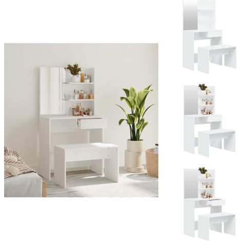 Ensemble de coiffeuse Blanc 74,5x40x141 cm - Table De Maquillage - Meuble De Salle De Bain - Coiffeuse Blanche - Vanity Set - Dressing Table (1/5)