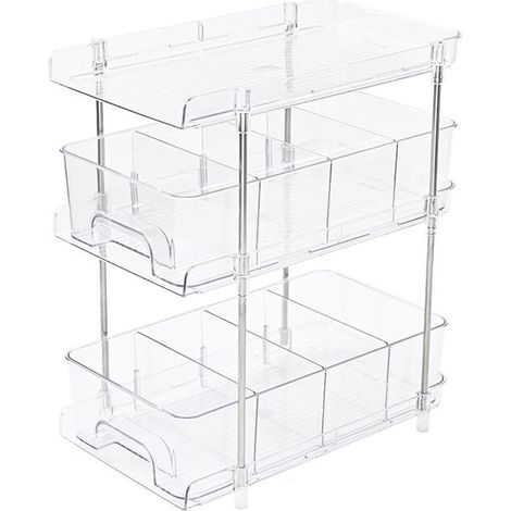 Meuble de rangement sous évier.Boîte de rangement cosmétique de bureau.Organisateur sous Évier Cuisine. Étagère Placard sous Évier Coulissant Multifonctionnelle Salle de Bain -Clair[Trois couches] Deu (1/4)