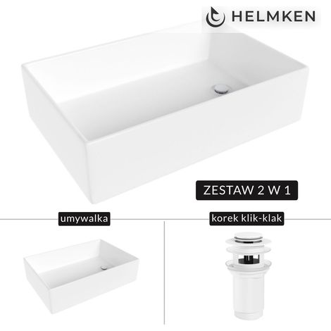 Helmken 51861000 Aufsatzwaschbecken (61x40) Weiß + Click-Clack-Ablauf Weiß (1/5)