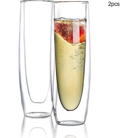Flûtes à Champagne à Double paroi de 150ml, 2 pièces, verres Mimosa sans tige pour Bar, fête, mariage, maison (1/5)