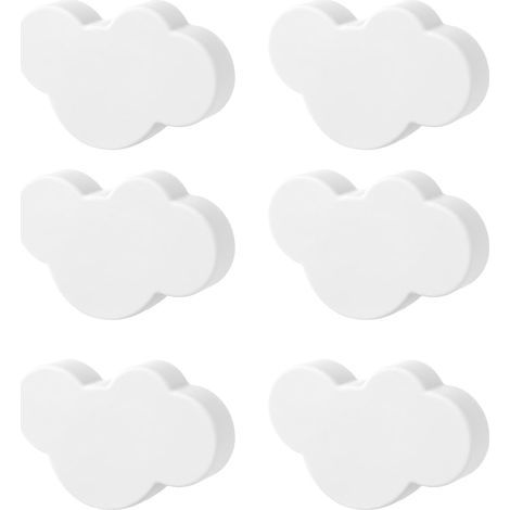Tiradores para cajones con forma de nube, pomos para muebles, 6 tiradores de madera (blancos) (1/5)