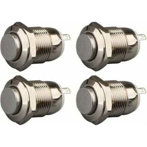 4pcs 12mm 3A 12V/24V/125V/250V AC Autobloquant Interrupteur Bouton Poussoir Étanche en Acier Inoxydable on Off Bouton-Poussoir Interrupteur(Tête Haute) (1/5)