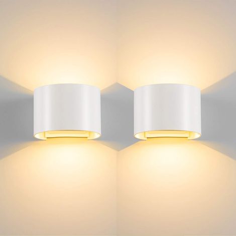 Wandleuchte Modern Aluminium Wandlampe mit Einstellbar Abstrahlwinkel LED 12W Innen Aussen Up Down Wandbeleuchtung - Warmweiß (2er Weiß)