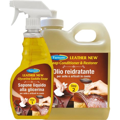 SET LEATHER NEW Sapone spray e olio per la cura del cuoio step 1 più step 2