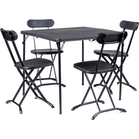 set da campeggio pieghevole eurogarden in polietilene nero 4 sedute e tavolo (1/4)