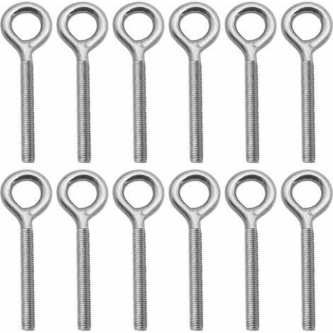 Lot de 12 vis à œil - M4 x 50,3 mm - Acier inoxydable - Argent - Crochets à vis - Crochet à œillet fileté - Pour le bois, les loisirs créatifs et le mobilier (1/4)