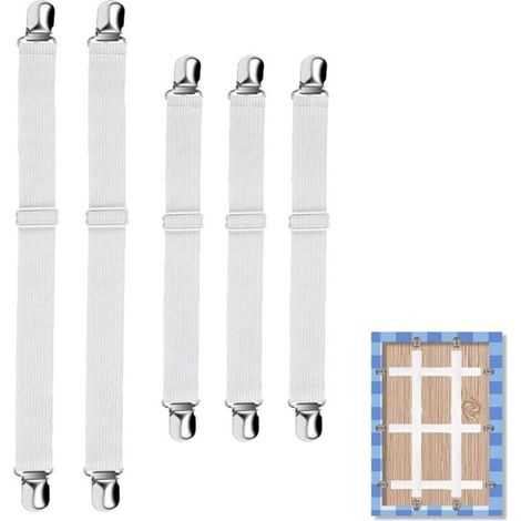Lot de 8 Serre-nappes Invisibles avec Sangle élastique, sans Outil, Blanc, pour Table épaisse, Jardin, Pique-Nique, Usage intérieur et extérieur (1/3)