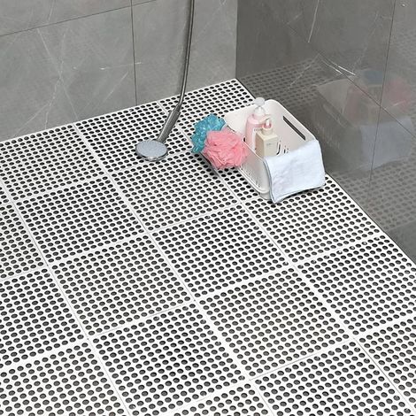 Lot de 5 tapis de carrelage de bain, blanc, antidérapant, avec trous de drainage, 30x30 cm (1/5)