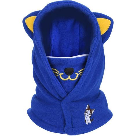 Kinder Sturmhaube Fleece warm winddicht 4-12 Jahre Katze Blau (1/5)
