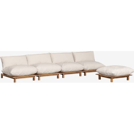 Canapé modulaire inclinable de jardin 4 pièces avec pouf en bois d'acacia Brina SKLUM Beige Crème (1/5)