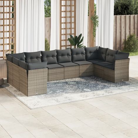 vidaXL Salon de jardin avec coussins 10 pcs gris résine tressée (1/3)