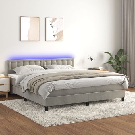 Sommier tapissier,Cadre de Lit adulte + Matelas à ressorts + LED Gris clair 160x200 cm Velours -62559 (1/5)