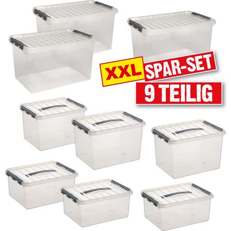 BRB Lot de 9 boîtes de Rangement avec Couvercle à Clip 3 x 15 l 3 x 22 l 3 x 62 l