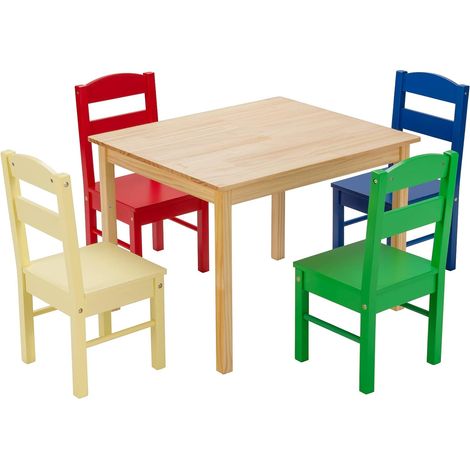 Kids Table and 4 Chairs Wooden Table Furniture Activity Table Set for Toddlers (1/5)