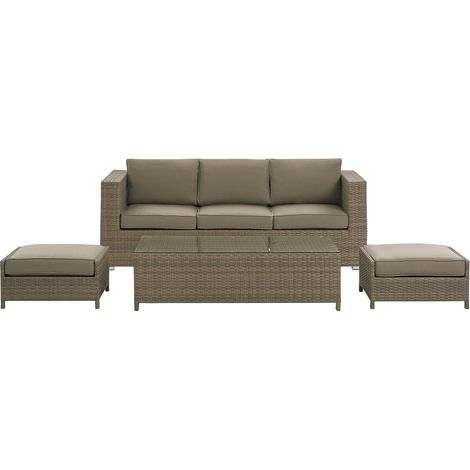 Lounge Set mit Tisch 5-Sitzer BELLUNO Polyrattan Braun