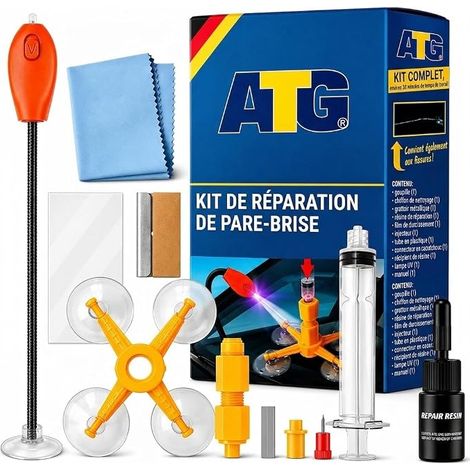 ATG Reparation Pare Brise avec résine de réparation de Pare-Brise pour réparer Les éclats de Fissure de Pare-Brise de Voiture - Réparation des impacts de Pierres sur Le Pare-Brise avec Lampe UV (1/5)