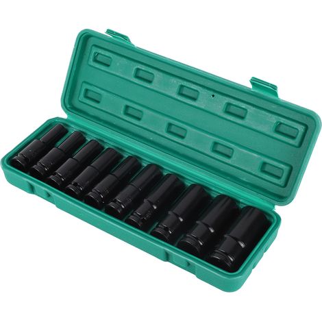 Coffret de 10 douilles hexagonales en acier pour clé électrique avec boîte de rangement