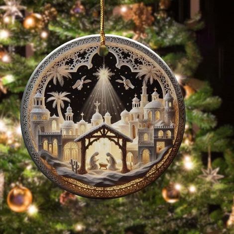 Nativity Scene Ornament - Bethlehem Manger Design - Christmas Tree Decoration - Traditional Desert Style - 1 Piece (1/5)
