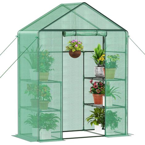 Serre en Film Plastique avec Porte Enroulable, Serre à tomates 143 x 195 x 73 cm, 4 étagères, résistante à l'hiver, Film grillagé en polyéthylène, abri de Jardin pour Plantes, légumes, Fleurs (1/5)