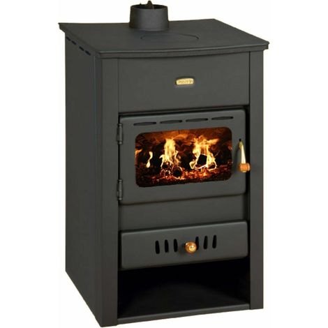 Estufa de leña con placa superior de hierro fundido y caldera de agua Prity K2 CP W10 - 13.3 kW, Potente y Multifuncional (1/3)