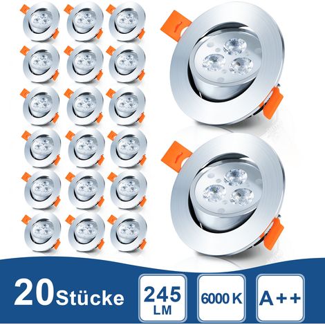 Randaco LED Einbauleuchte 3W Deckenstrahler schwenkbar 81mm für Küche Bad Wohnbereich Kaltweiß 6500K 20 Stück (1/5)