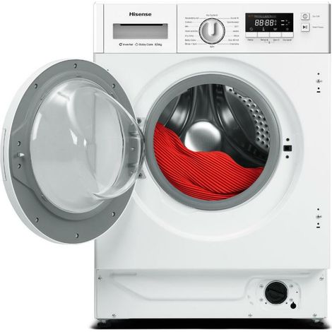 Hisense WD3M841BWIES - Lavasciuga, Classe E/B, 8kg/6 kg, Lavaggio Asciugatura 1h, Pausa & Aggiungi, Fine differita, Tecnologia Inverter, Bianco