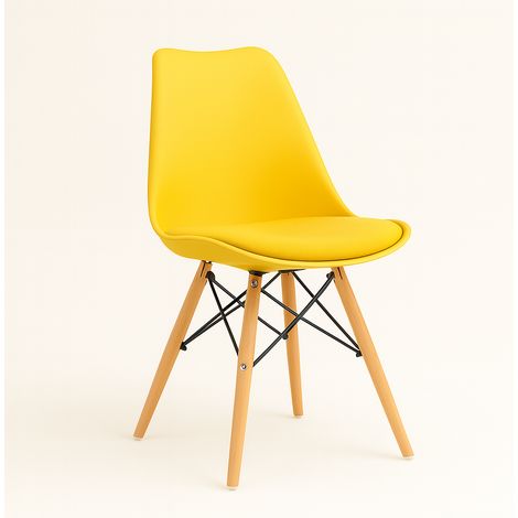 ORION91 Silla ATRIA Color Amarillo Asiento Acolchado Piel  Sintética y Patas Haya 49x84x52,5cm Comedor Oficina Salón Teletrabajo Cocina - SpazioLuzio - Pack x2