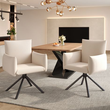 Silla comedor giratoria tapizada con brazos beige OKMYHOME (1/5)