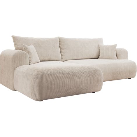 Selsey Ovo Cord – Ecksofa Schlaffunktion, Bettkasten, Cordstoff, links, Hellbeige