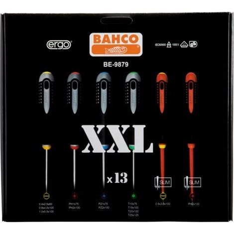 BAHCO - Jeu de tournevis ERGO™ pour vis à fente, Phillips, Pozidriv, TORX® - 13 pcs