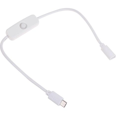 Câble de données Micro USB avec interrupteur à bouton-poussoir 501, câble d'alimentation d'extension Micro USB 5 broches mâle/femelle, adapté aux appareils à faible consommation, blanc. (1/5)