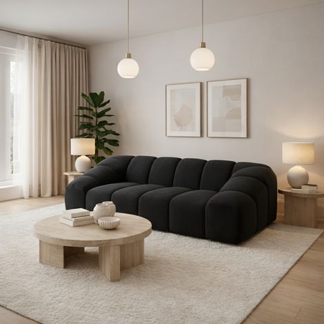 LORELIA - Canapé droit en tissu aspect velours - 3 places - 240 cm - Noir (1/3)