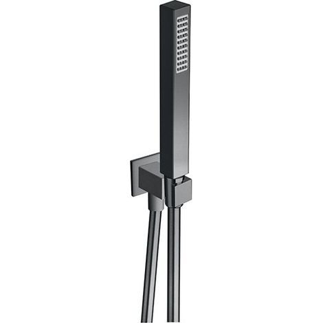 Ensemble Applique Prise D'Eau Douchette Flexible Carré Chromé Noir Brossé - CRISTINA ONDYNA PD44375