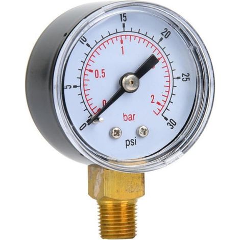 Manomètre - Double Échelle - Couvercle Transparent - Boîtier Métal - Raccord BSPT 1/8 Pouces - 0-200 Psi / 0-14 Bar (1/4)