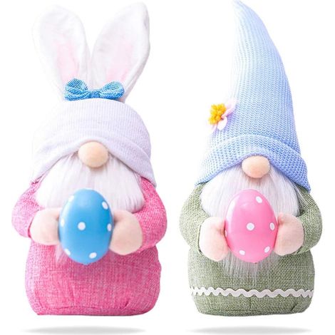 Gnomes de Pâque, 2PCS GNOME de Paques Lapin Poupée Peluche pour Décoration,Ornements de Gnomes Lutin Elf Nain Non-Visage avec Jambes Jouet Cadeaux pour Enfants (Jambes Courtes) (1/5)
