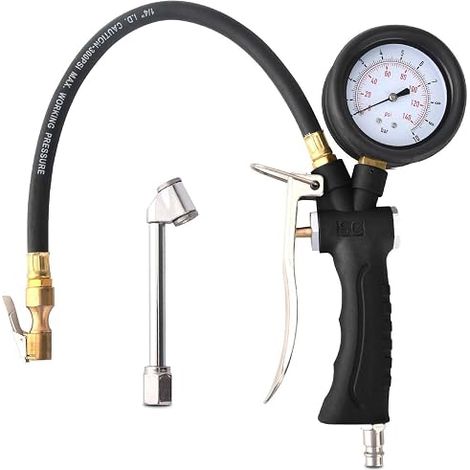 Tyre Pressure Gauge, Air Inflator, Tyre Pressure Gauge with 360° Rotating Pressure Gauge for Car, Motorcycle, Bicycle, Tourism, Truck (Black, 10 Bar) (1/5)