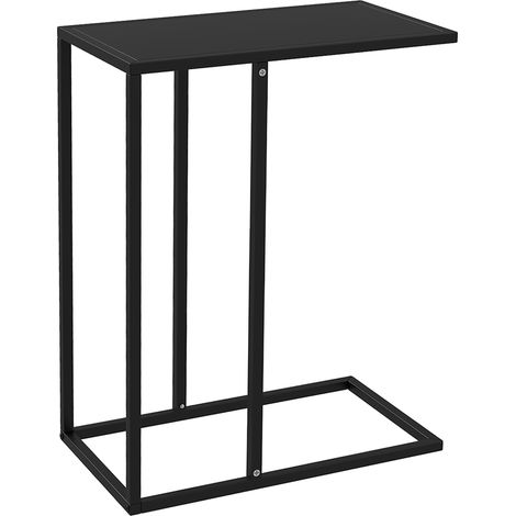 Table d'appoint, table pour ordinateur portable, table basse en forme de C, avec structure en acier, noire (1/5)