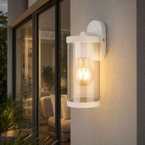 Außenleuchte Wandlampe Gartenleuchte Alu weiß klar E27 Hauswandlampe Wandlaterne (1/5)